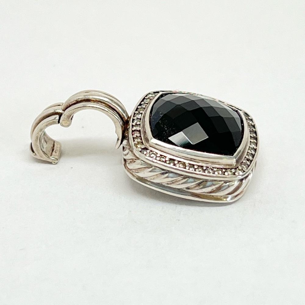 David Yurman 14mm Black Onyx Pave Diamond Albion Enhancer Pendant .925 - Picture 5 of 10